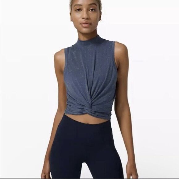 lululemon athletica Tops - Lululemon Top Size 2 Blue Tie Back Wrap Around Mock Neck Tank Time To Restore